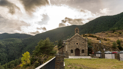 church in the mountains andorran - 678412679