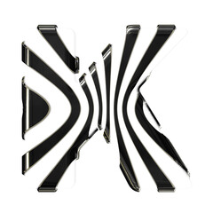 White symbol with black thin vertical straps. letter k