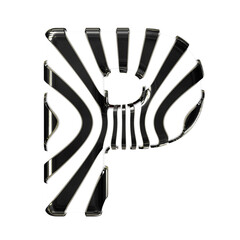 White symbol with black thin vertical straps. letter p