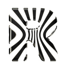 White symbol with black thin vertical straps. letter r