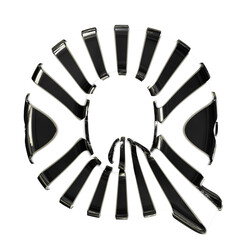 White symbol with black thin vertical straps. letter q