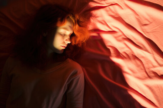 Generative AI image of woman in contemplative rest in warm light