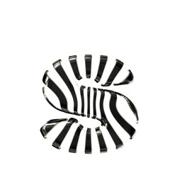 White symbol with black thin vertical straps. letter s