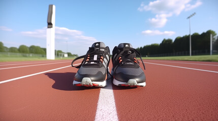 Pair of running shoes on a track