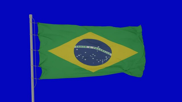 Brazil national flag waving isolated on a blue background. Seamless 3D render animation