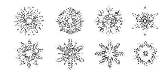 Set of various doodle winter snowflakes.Vector graphics.