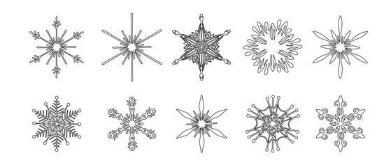 Set of various doodle winter snowflakes.Vector graphics.