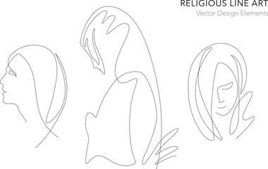 Set of Praying womaen Line Art Illustration. Religious concept art collection