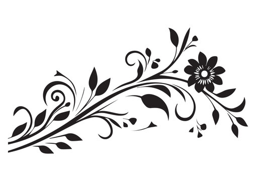 Wall mural black floral ornament silhouette, print ready, eps, cutting file, flower motif