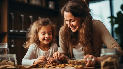 Mother and daughter making cookies - obrazy, fototapety, plakaty