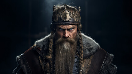 Nordic Resilience: Portrait of a Man in Viking Attire, Exuding Strength and Cool Confidence