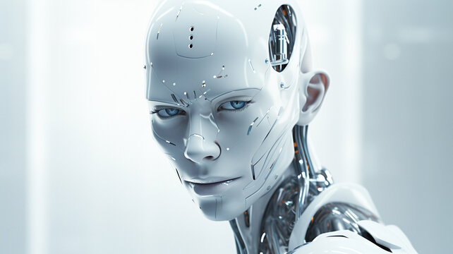 Robot with a human face. digital intelligence