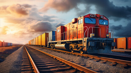 Fototapeta premium container with cargo freight train