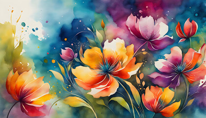 Abstract floral watercolor, grunge floral background, abstract colorful watercolor paintings for background,