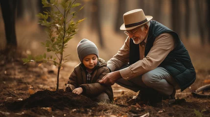 Foto op Canvas Grandpa and child planting a smal tree together © Philippe Ramakers