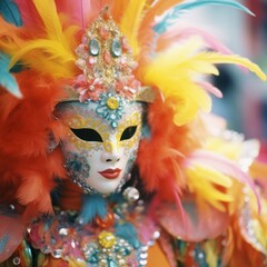 Carnival outfit close-up. Colorful carnival costume