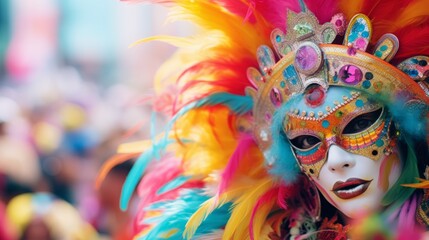 Carnival outfit close-up. Colorful carnival costume