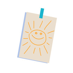 Children's drawings, primitive doodles of the smiling sun. Vector graphics.