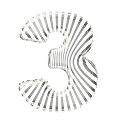 White symbol with ultra thin silver straps. number 3