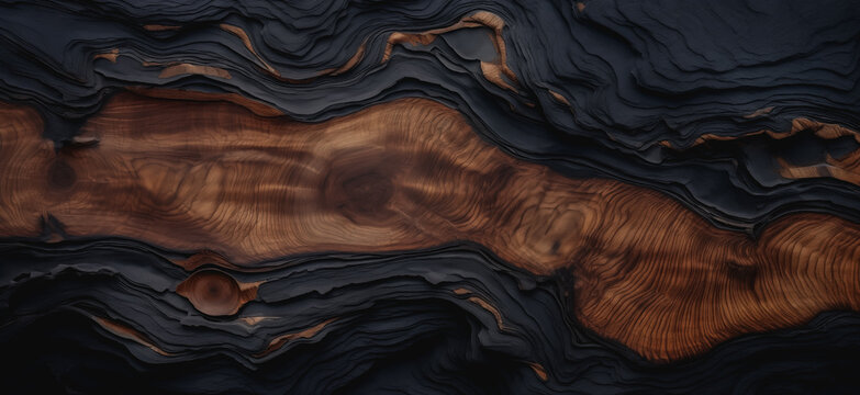 Oak wood abstrac background with wood grain texture for copy space. Old rustic ancient hardwood wave graphic resource. Three-dimensional wood banner, luxury brown, earth tones and golden color