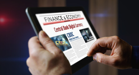 CBDC Digital Currency newspaper on mobile tablet screen