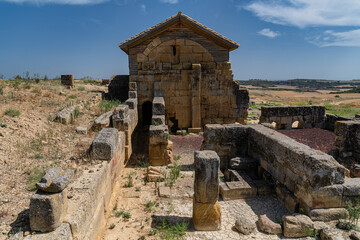Fototapeta na wymiar Ruins of the Roman town Los Banales Located in the town of Uncastillo, Cinco Villas, Zaragoza, Spain