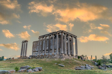 Aizanoi ancient city and Zeus temple located within the borders of Kutahya province with their unique sky colors