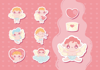Pink and Cute Cupid Valentine Sticker Set