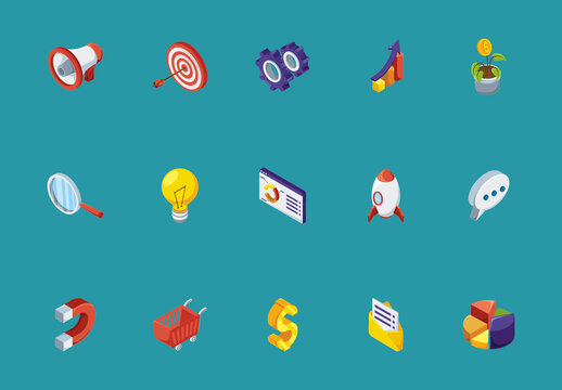 Isometric Business and Marketing Strategy Icon Set