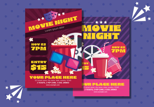 Retro Movie Night Event Flyer Template Design