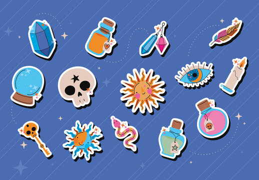 Mystical Witchcraft Magic Elements Sticker Set