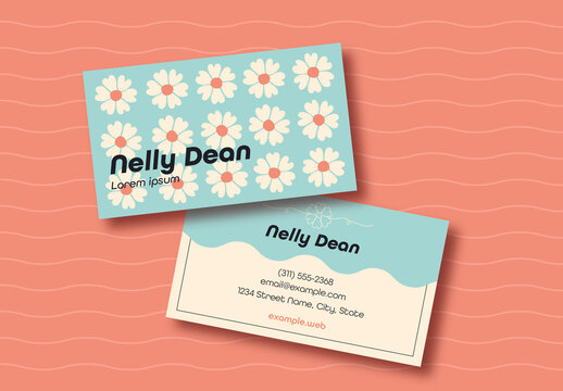 Retro Floral Pastel Business Card Template