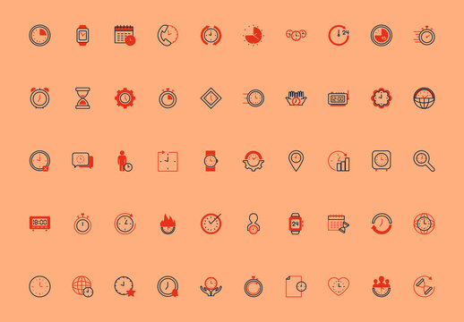 Minimalist Time Management Clock Icons Set