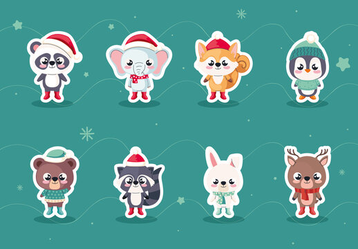Cute Christmas Animal Character Sticker Set
