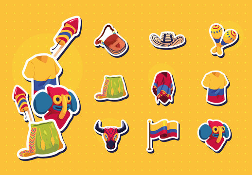 Colombian Stickers, Colombian Culture set of colombian icons