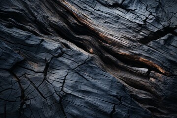Rough textured uneven surface of burnt timber. Background with copy space