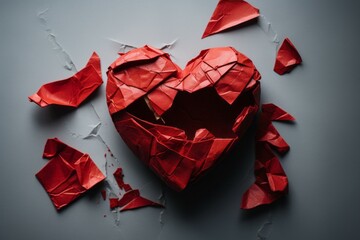 A torn heart with emptiness inside. Background with selective focus and copy space