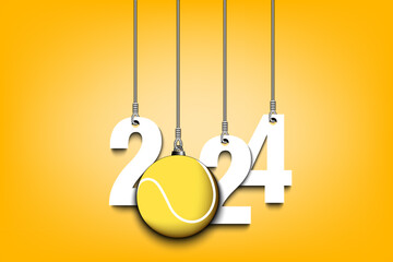 Happy New Year 2024 and tennis ball