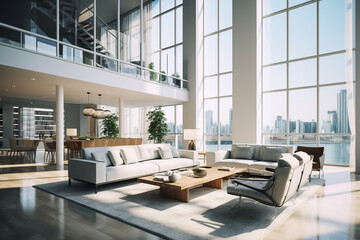 Modern blurred Stylish Penthouse Living Room, use for background. large luxury modern bright interiors Living room