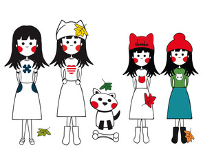 set of cartoon girls / Autumn girls