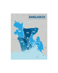 Bangladesh country political map. Detailed vector illustration with isolated provinces, departments, regions, cities, islands and states easy to ungroup.