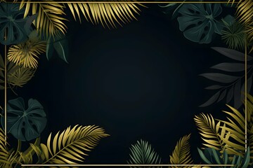 Fototapeta na wymiar Luxury Gold and Tropical leaves frame background