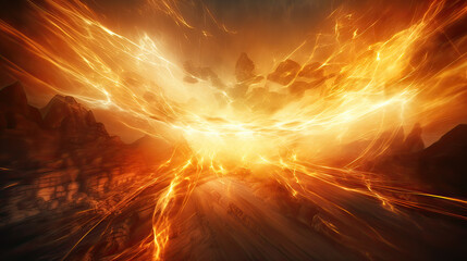 Dynamic fiery explosion with elegant light trails