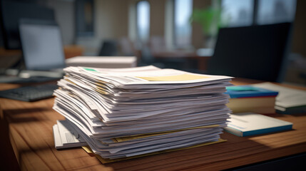 Pile of documents on office desk, Stack of business paper