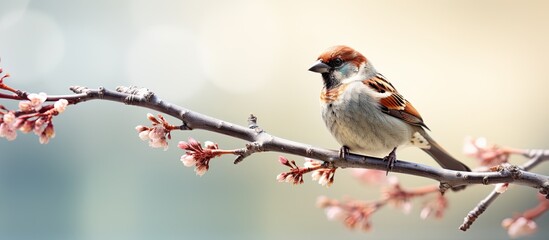 Perched sparrow on branch