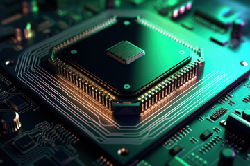 The backdrop showcases a circuit board, emphasizing technology, and introduces the idea of central computer processors (CPU and GPU) within the context of a digital chip on the motherboard
