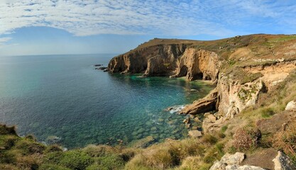 Beautiful blue sea coastal scene In Cornwall