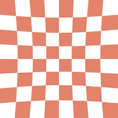 Vector seamless pattern of groovy chessboard texture isolated on orange background