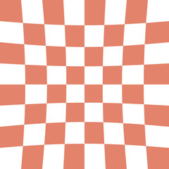 Vector seamless pattern of groovy chessboard texture isolated on orange background