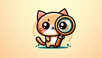 Cute Cartoon Detective Cat with Magnifying Glass